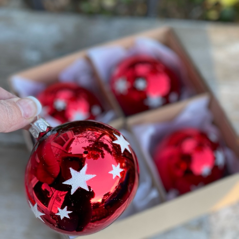Vitbis red & white stars glass ornaments holiday patriotic Christmas